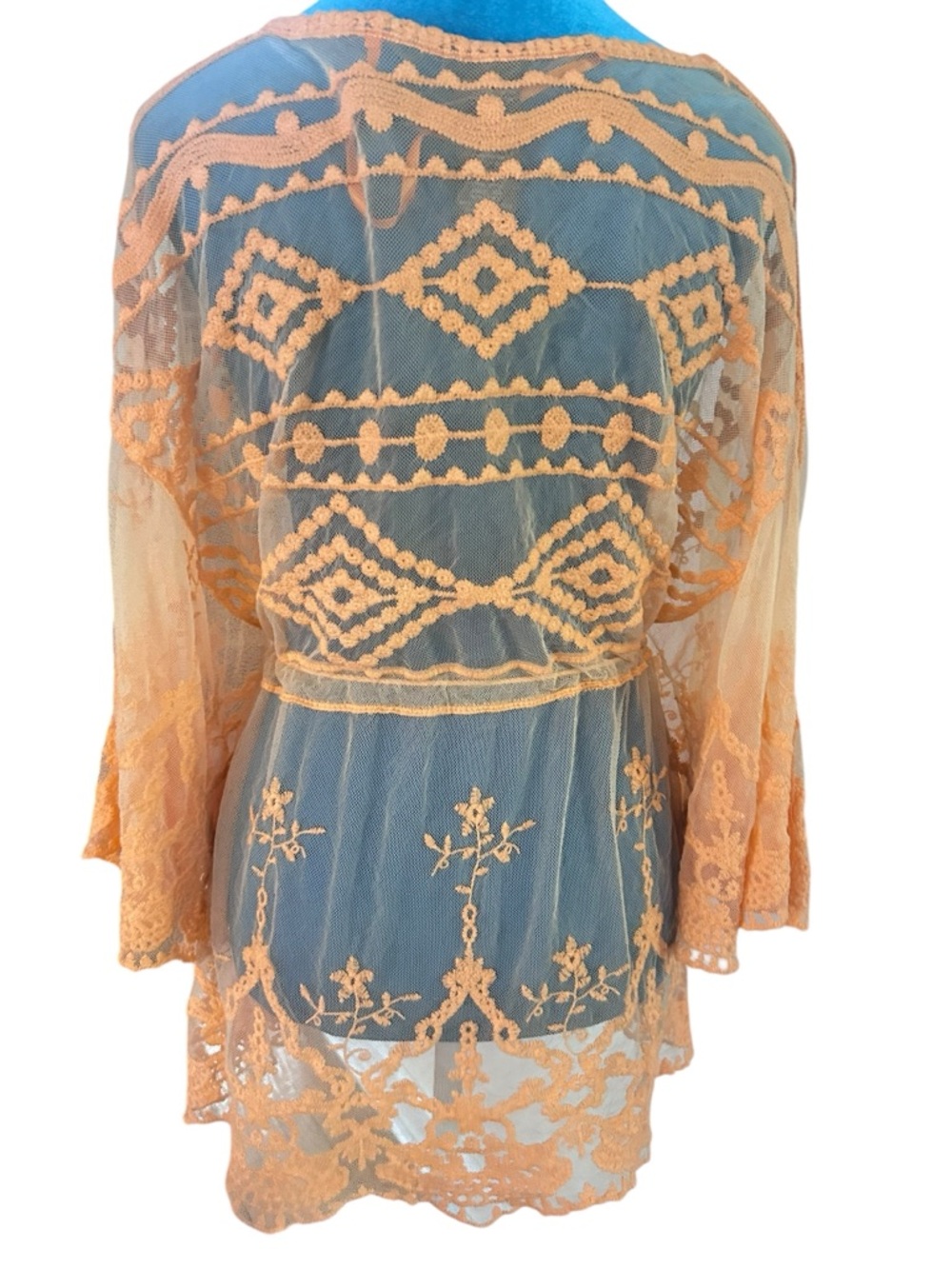 Lace Embroidered Sheer Tunic Top - Orange - Picture 3 of 5